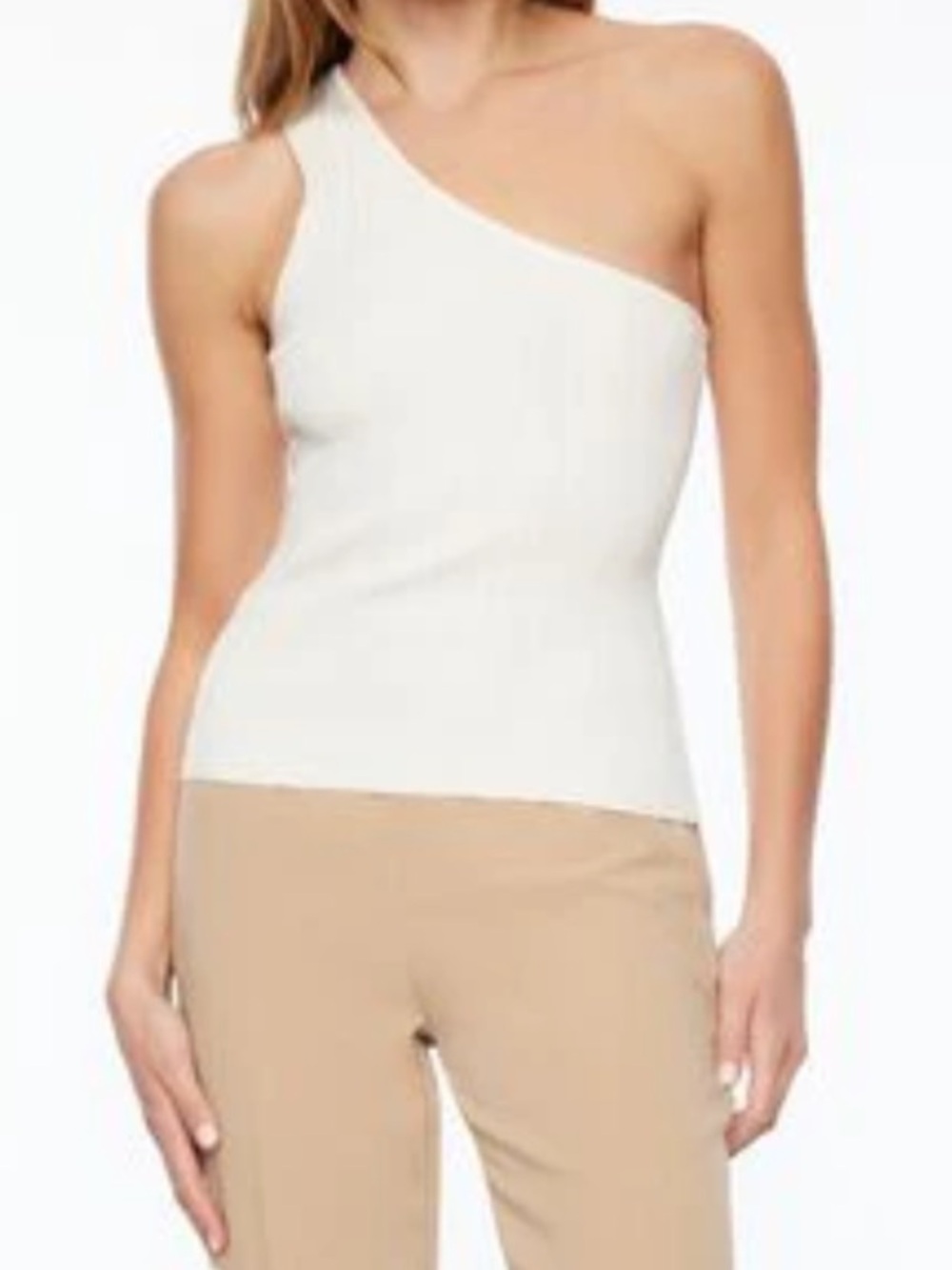 Dynamite One-Shoulder White Ribbed Tank Top